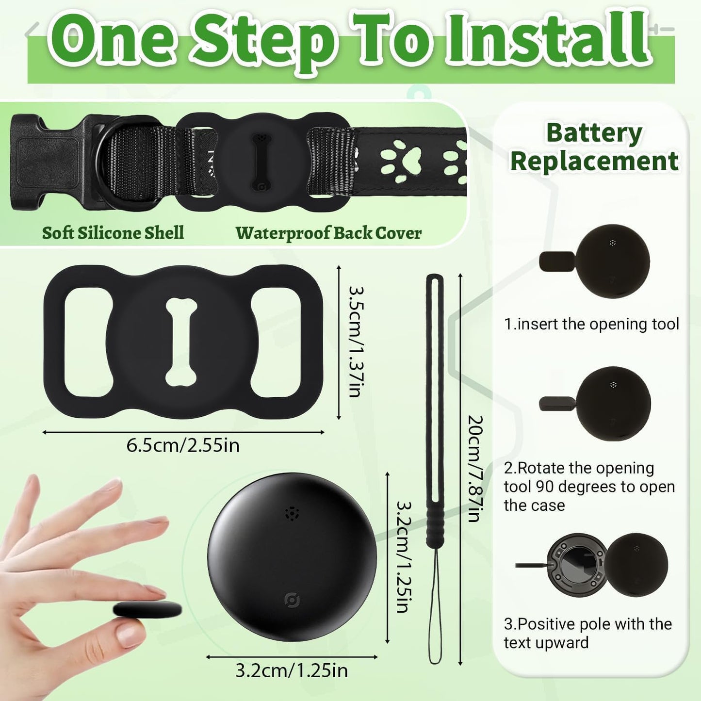 Cat Tracker, Cat Tracker Collar, Real Time GPS Pet Tracker for Cats and Dogs, Dog Tracker with No Monthly Fees- Works Compatible with Apple Find My (Only iOS), Anti-Lost Cat Gps Tracker for Cat Dog