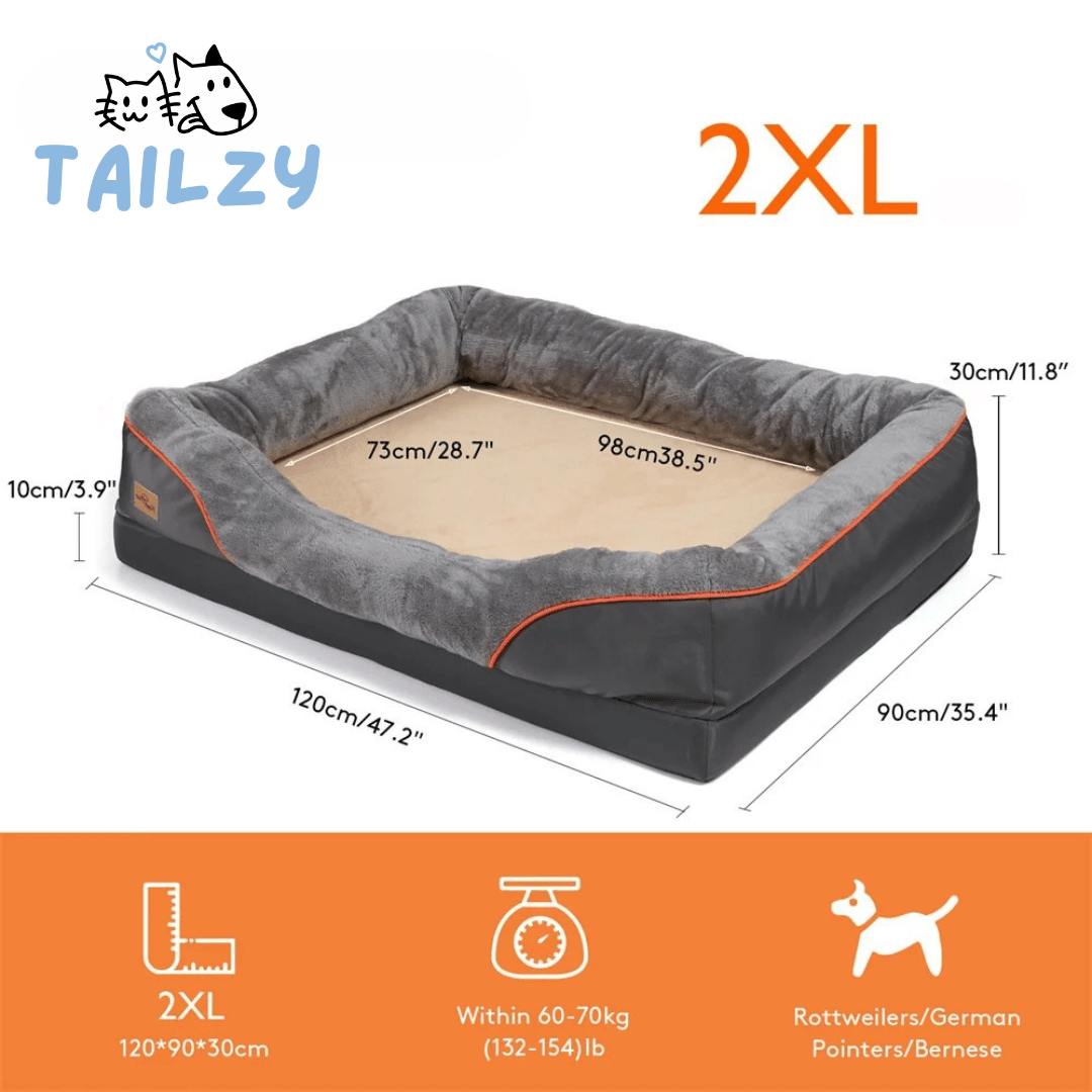 Large Comfort Dog Bed | Waterproof, Plush Bolster, Machine Washable