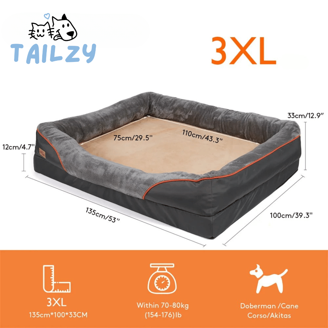 Large Comfort Dog Bed | Waterproof, Plush Bolster, Machine Washable