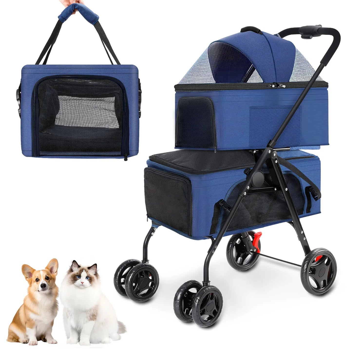 Collapsible Dual Pet Stroller for Dogs and Cats
