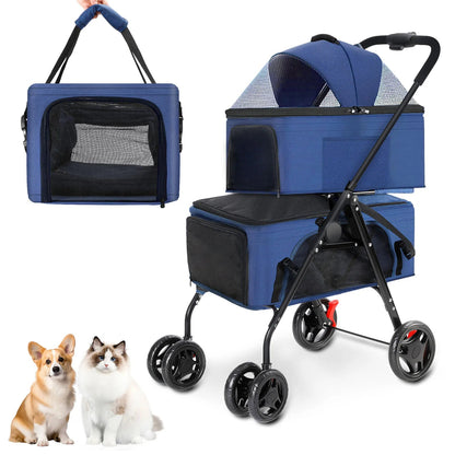 Collapsible Dual Pet Stroller for Dogs and Cats