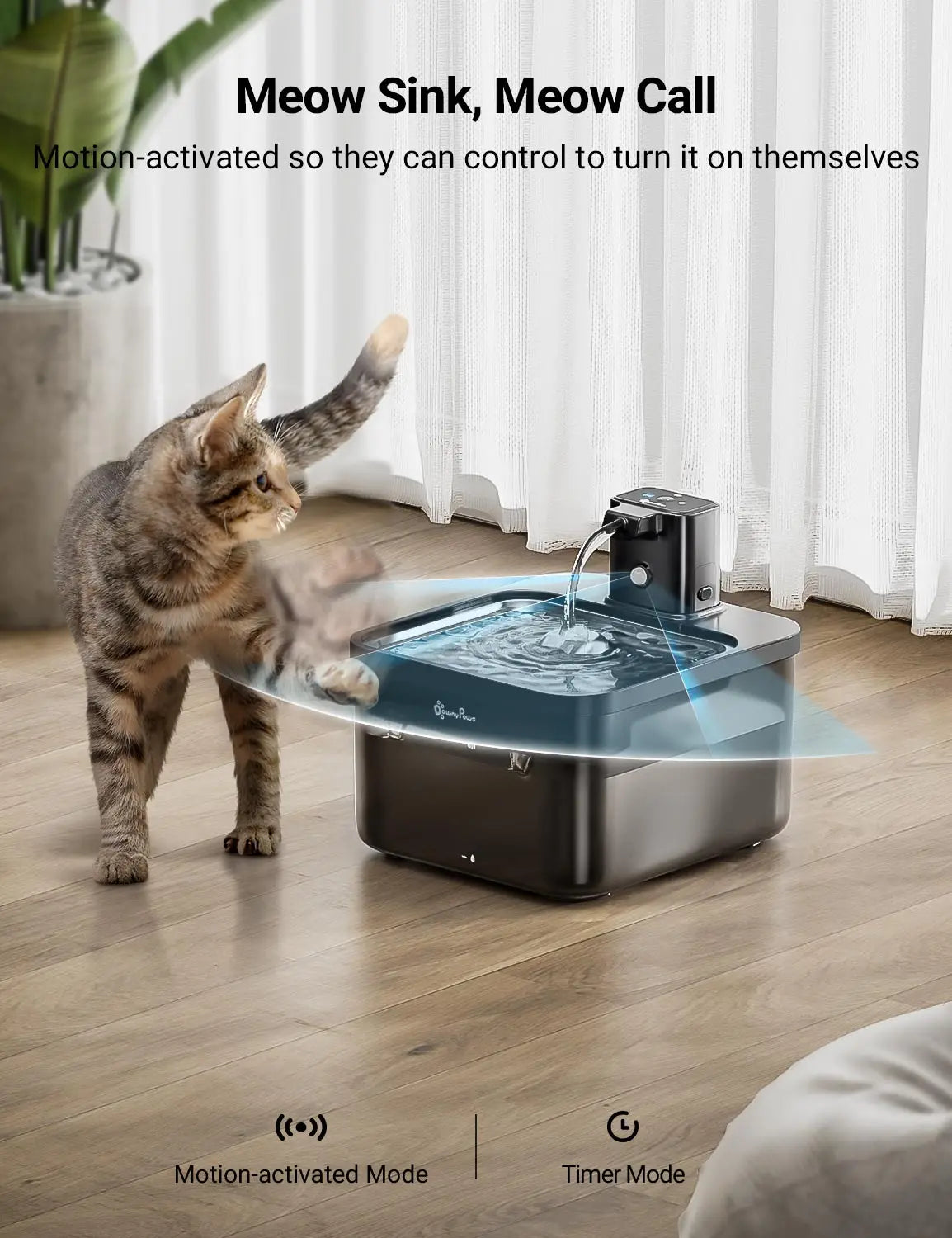 Silent Pet Fountain with Auto Sensor & Stainless Steel Bowl