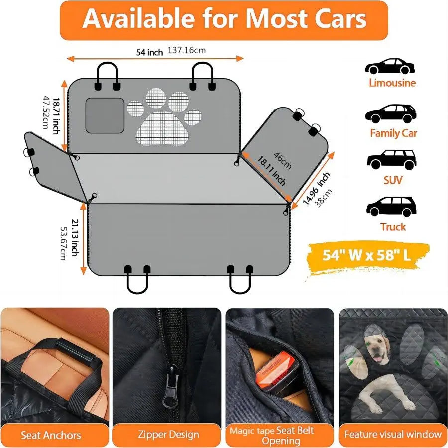 Durable Pet Car Seat Cover with Breathable Mesh Window