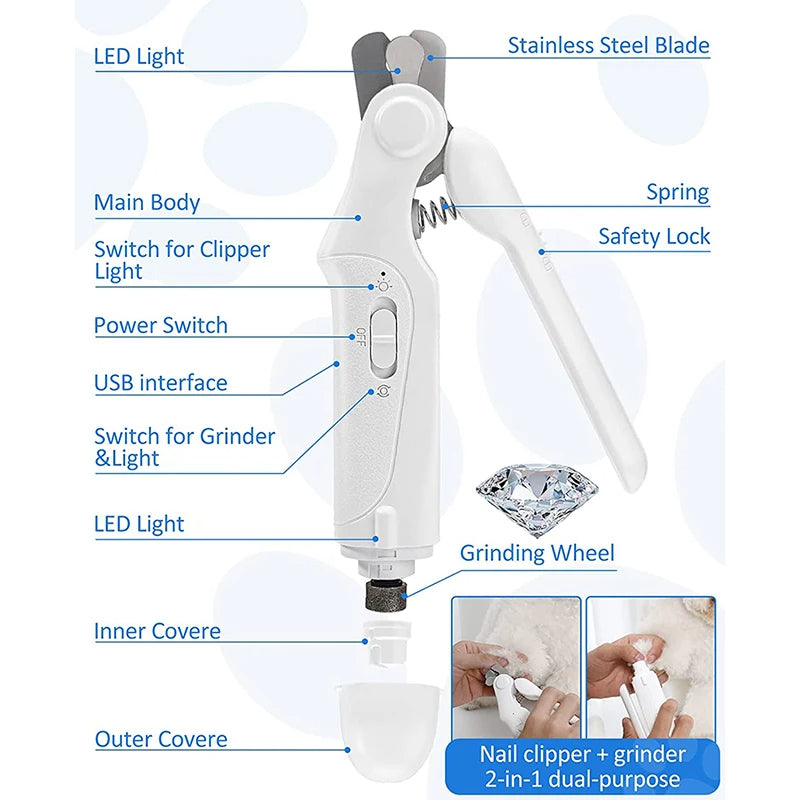 Portable Pet Nail Trimmer & Clipper with LED Guide