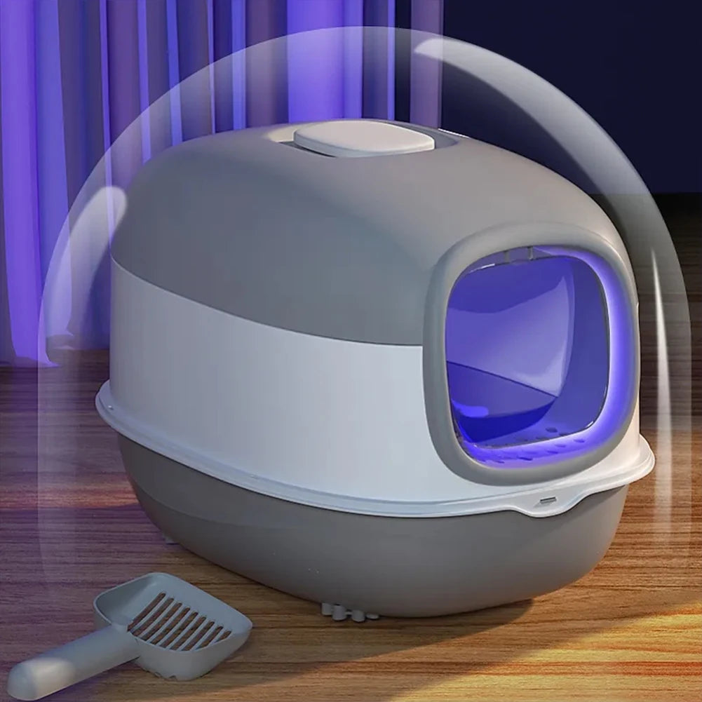 Large Covered Cat Litter Box with UV Sanitizer & Anti Slip Base