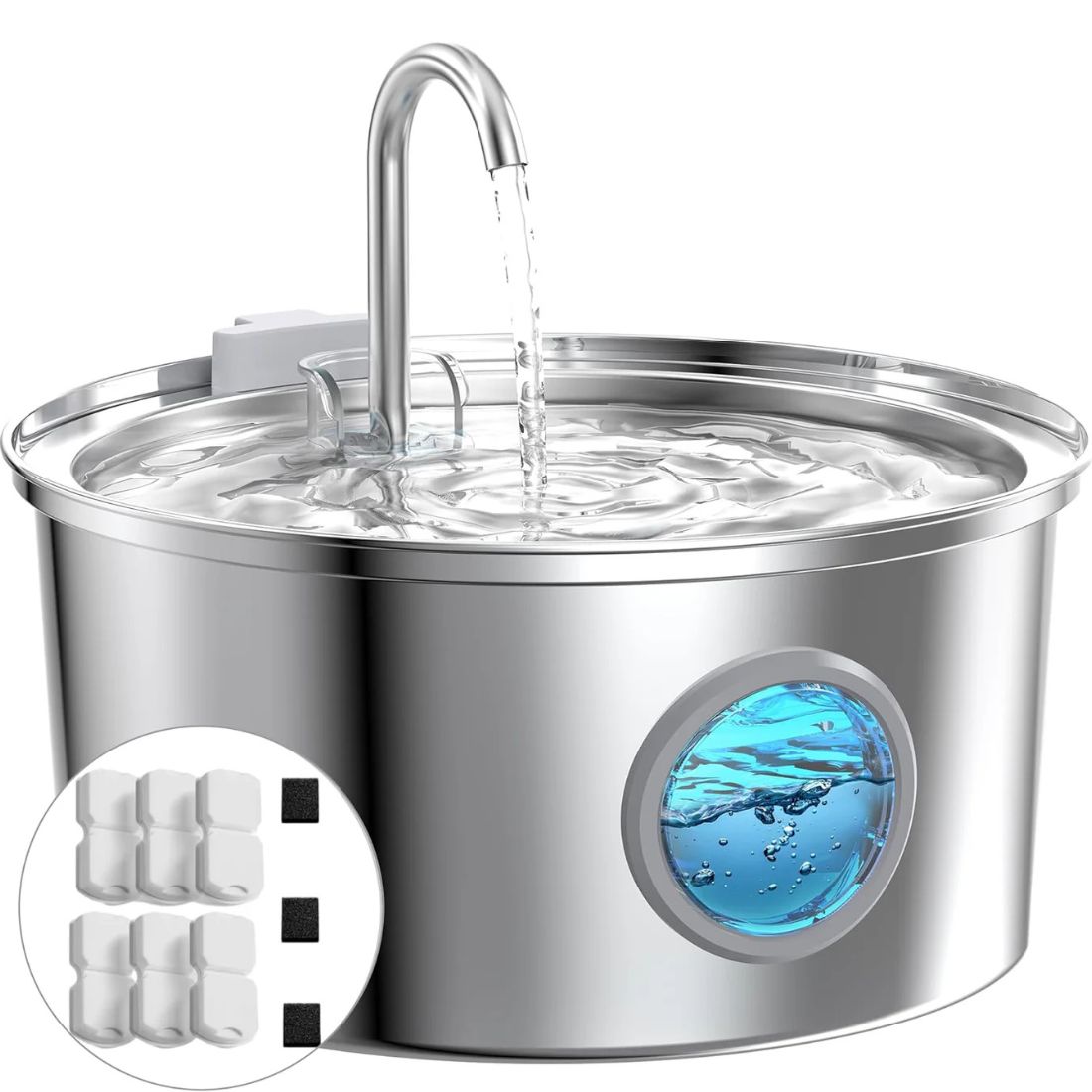 2.2L Stainless Steel Cat Water Fountain - Ultra-Quiet with Visible Water Level