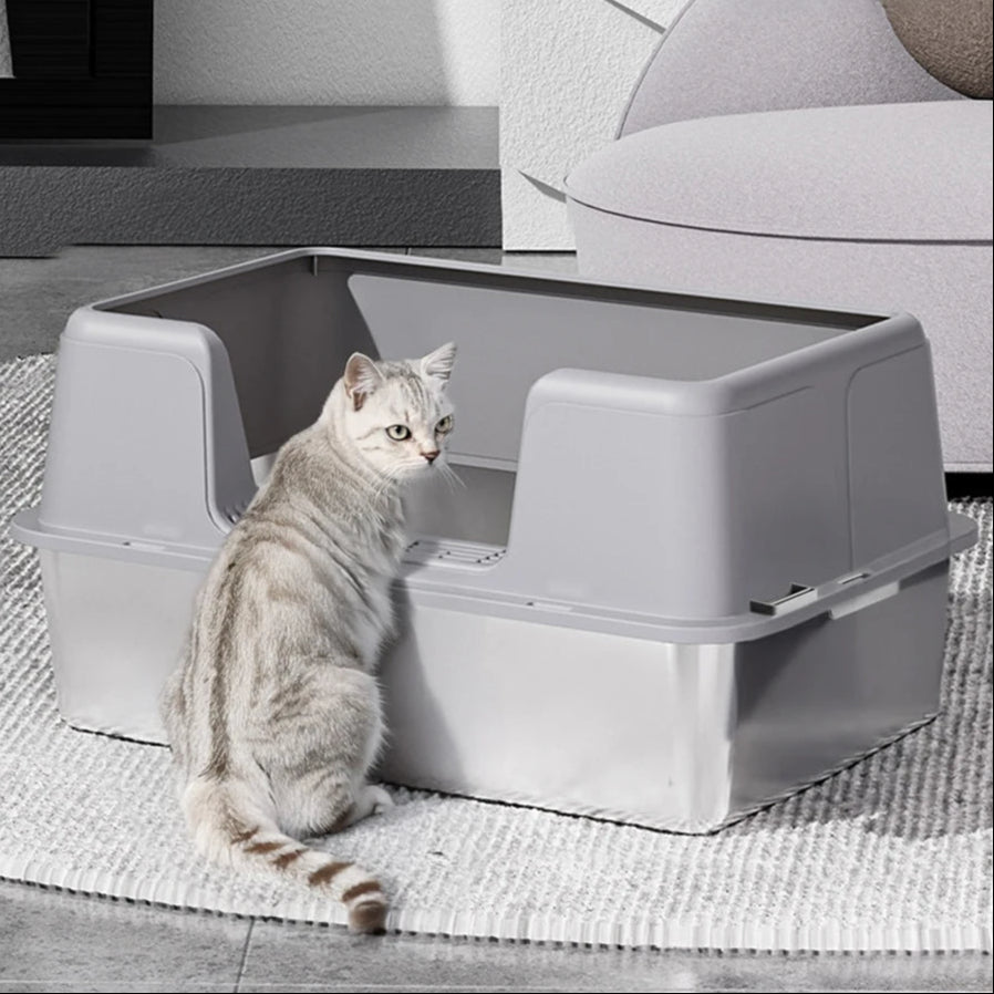 Large Covered Cat Litter Box with Metal Pan & Scoop
