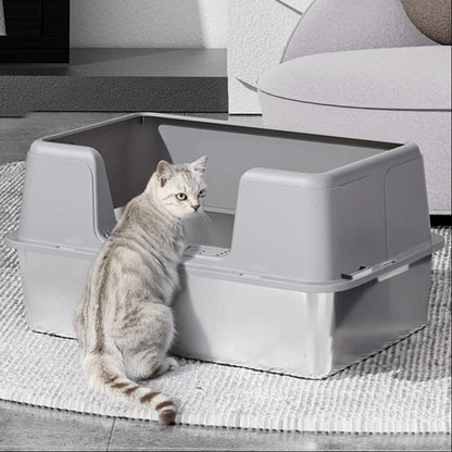 Large Covered Cat Litter Box with Metal Pan & Scoop