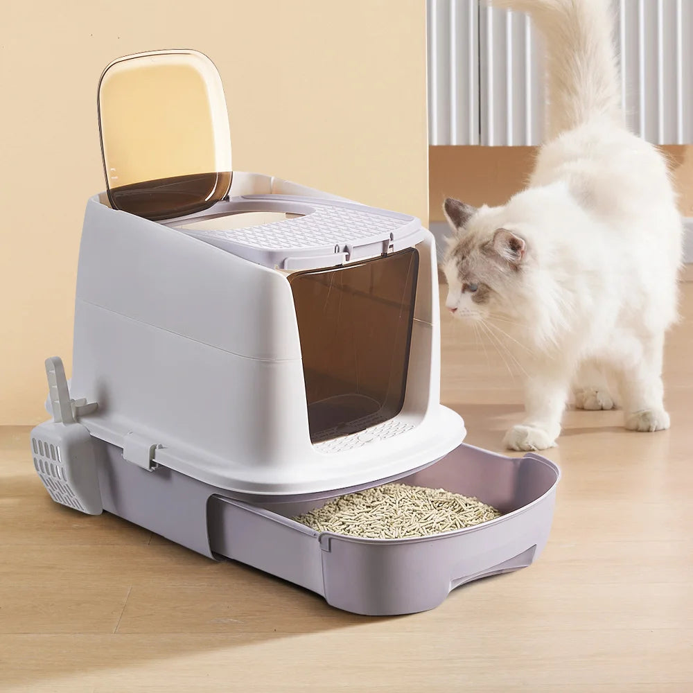 Large Covered Cat Litter Box with Easy Clean Tray