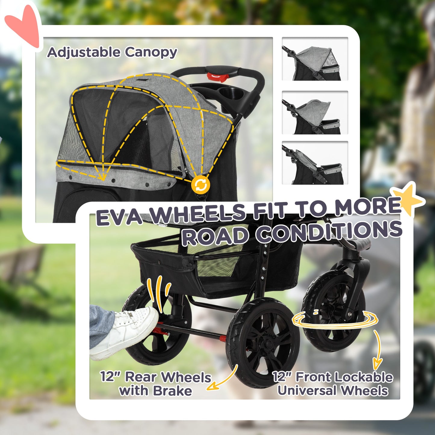 Durable Pet Stroller with Cargo Compartment for Walking