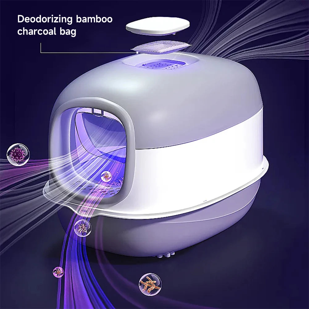 Large Covered Cat Litter Box with UV Sanitizer & Anti Slip Base