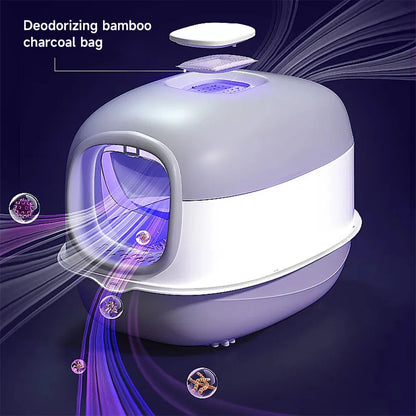 Large Covered Cat Litter Box with UV Sanitizer & Anti Slip Base