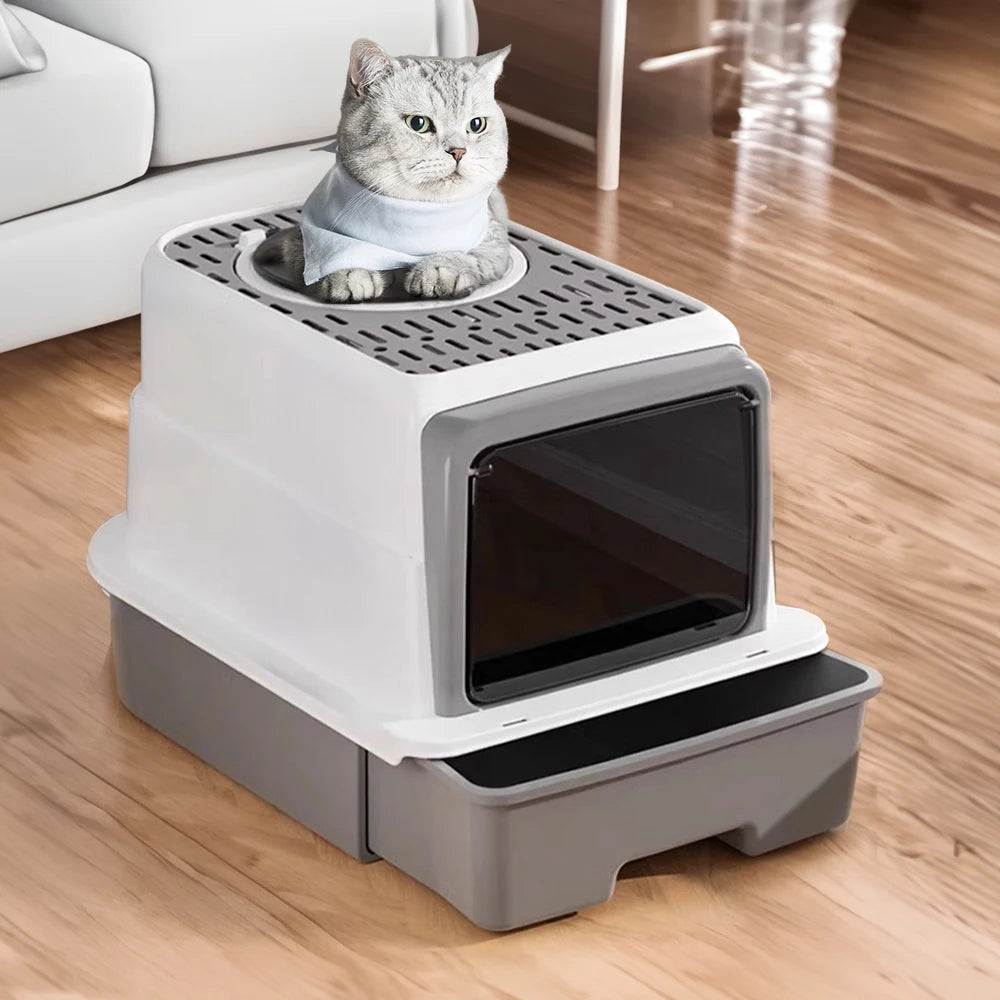 Odor Control Cat Litter Box with UV Light & Cleaning Tools