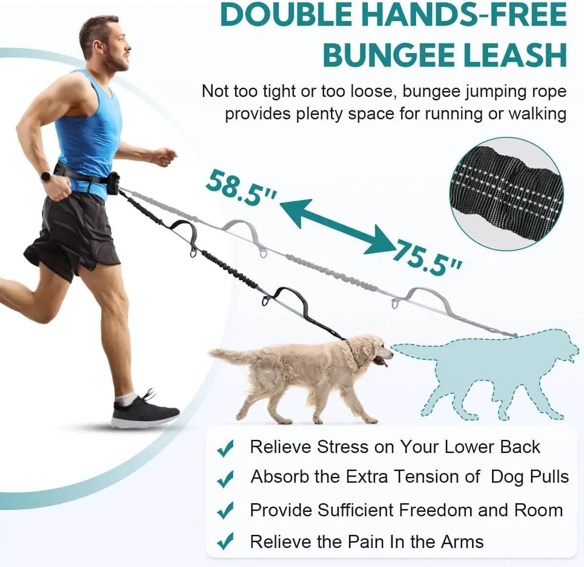 Easy Walk Dog Leash with Adjustable Bungee and Pocket