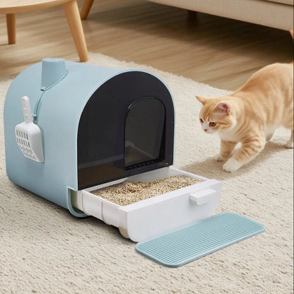 Stylish Cat Litter Box with Removable Tray & Scoop