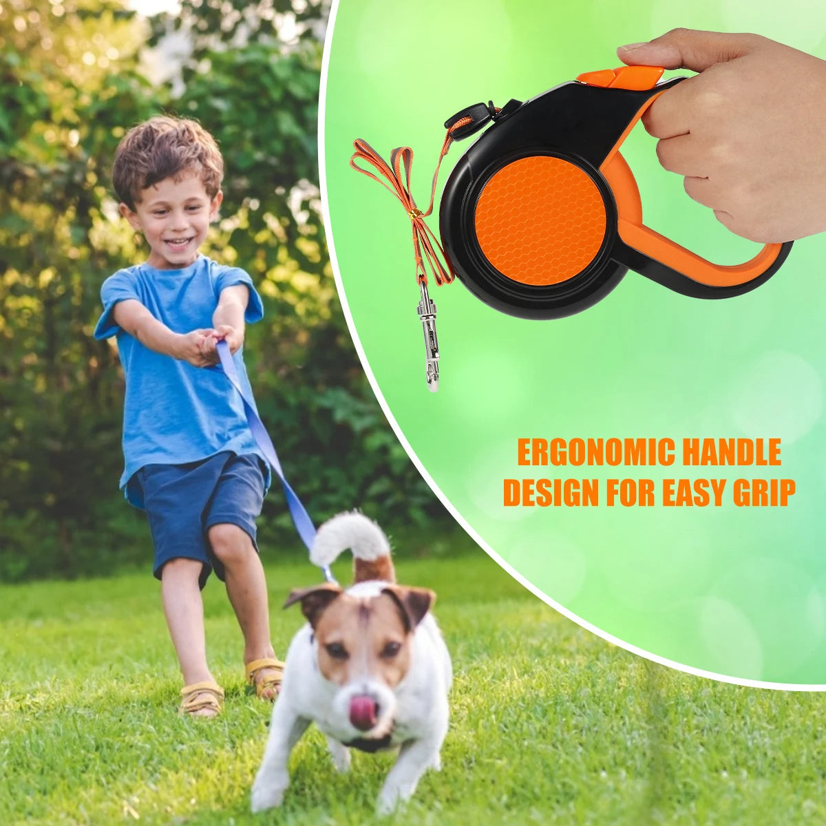 Durable Retractable Dog Leash with Comfort Grip & Reflective Cord