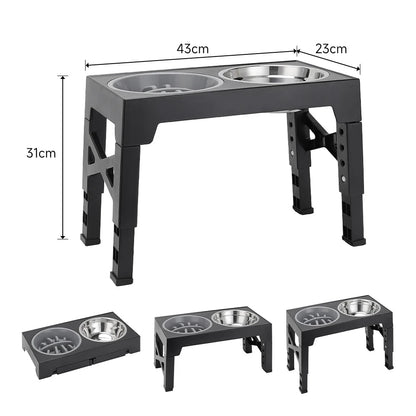 Elevated Dog Feeder with Adjustable Height & Metal Bowls