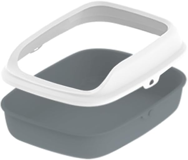 Large Cat Litter Tray Box, Plastic Open Cat Litter Box with Raised Rims and Detachable Rim, Litter Tray with Free Scoop, 57.5 x 44 x 19 cm