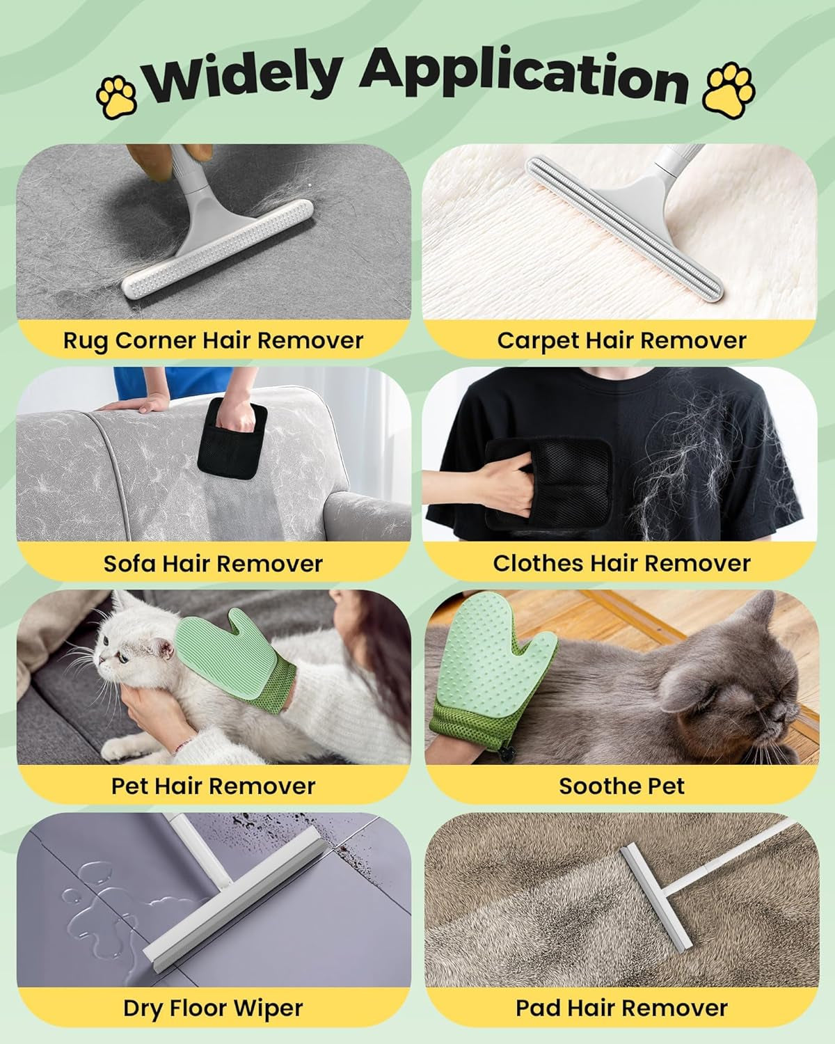 4 in 1 Carpet Rake Kit for Pet Hair Removal Tool - Pet Hair Remover For Couch Floor Mat Carpet, Contain Pet Hair Removal Glove, Magic Brush, Scraper and 60" Adjustable Rubber Broom for Quick Clean