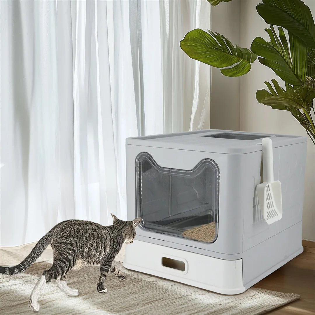 Odor Control Cat Litter Box with Removable Tray & Dual Exit