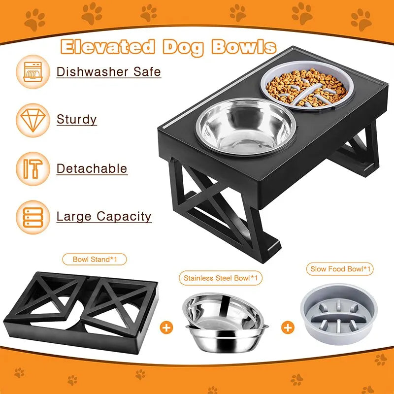 Elevated Dog Feeder with Adjustable Stand and Stainless Bowls