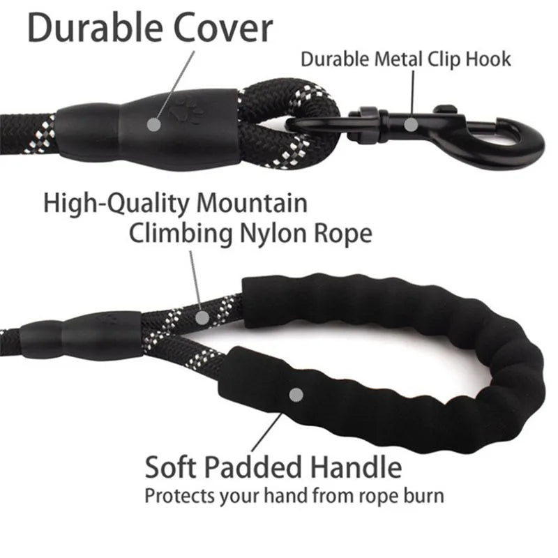 Durable Pet Leash with Padded Grip & Hi-Vis Rope