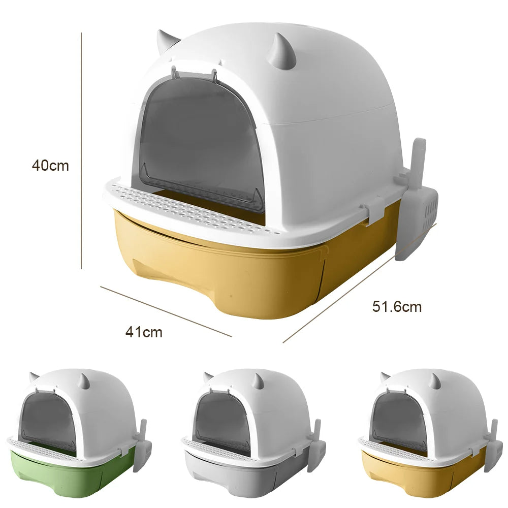 Easy Clean Cat Litter Box with Sliding Door