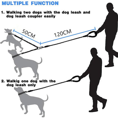 Durable Dual Dog Leash with Comfort Grip & Reflective Strap