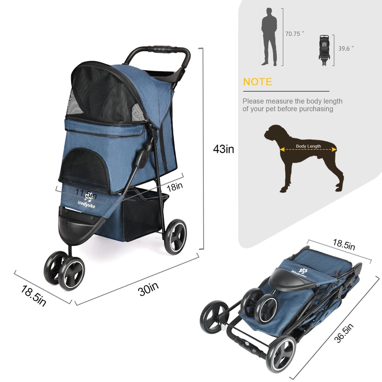 Lightweight Pet Stroller with Large Storage Compartment