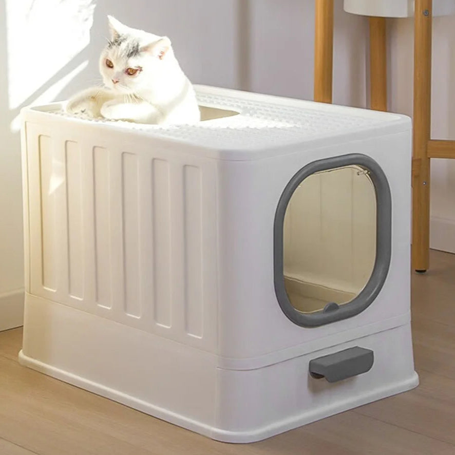 Hidden Cat Litter Box with Dual Doors & Easy Clean Tray