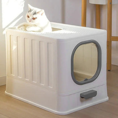 Hidden Cat Litter Box with Dual Doors & Easy Clean Tray