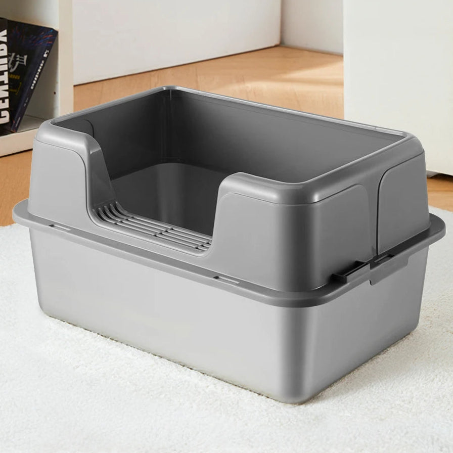 Large Covered Cat Litter Box with Metal Pan & Scoop