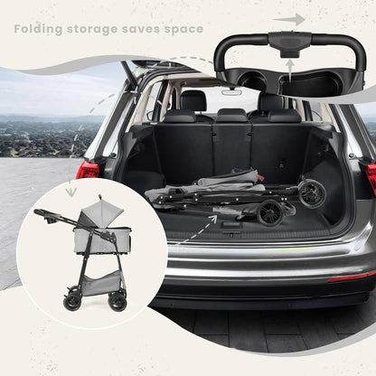 Collapsible Pet Stroller with Large Storage Basket