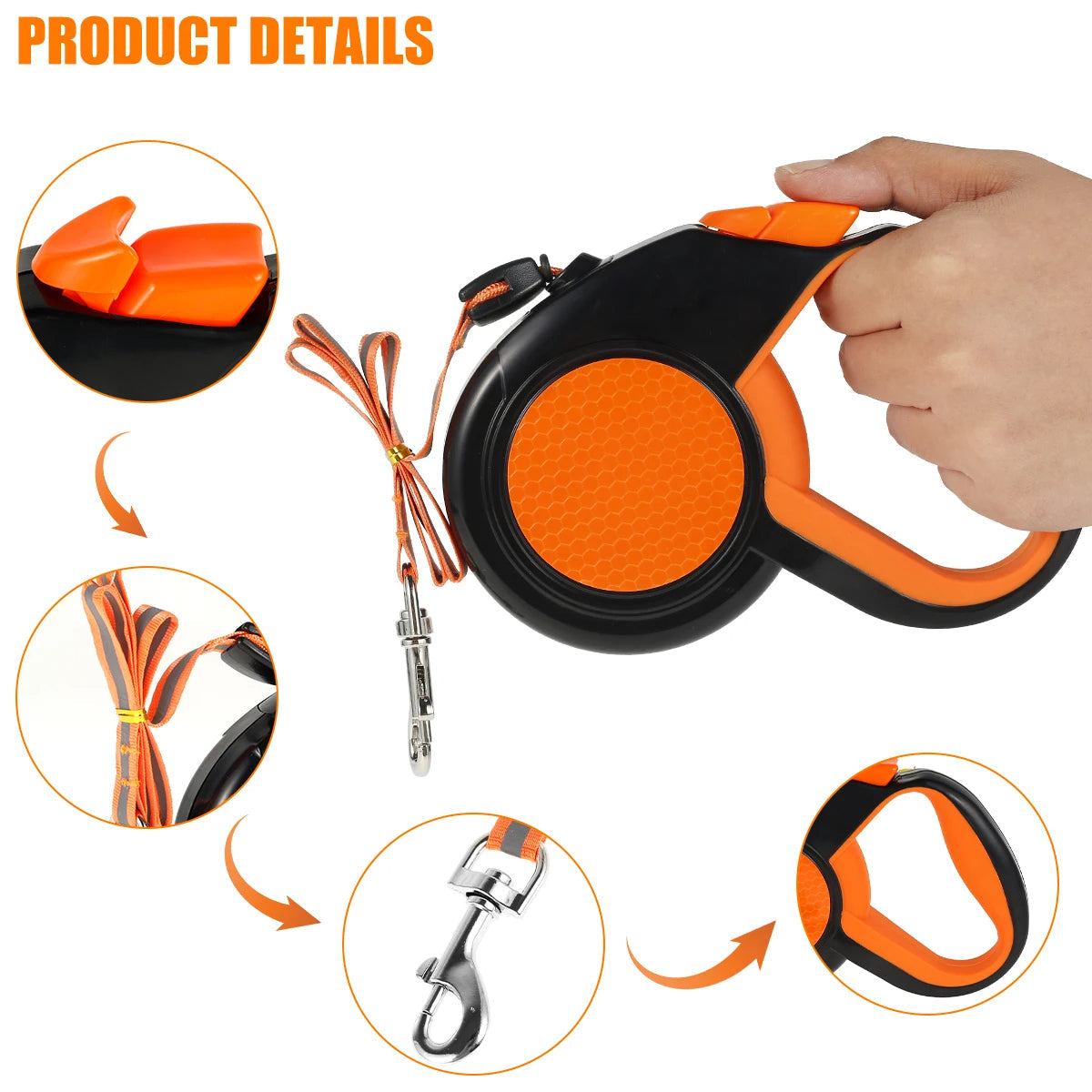 Durable Retractable Dog Leash with Comfort Grip & Reflective Cord