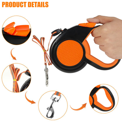 Durable Retractable Dog Leash with Comfort Grip & Reflective Cord