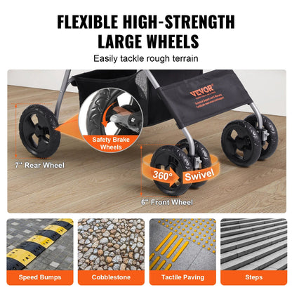 Portable Pet Stroller with Removable Storage Basket