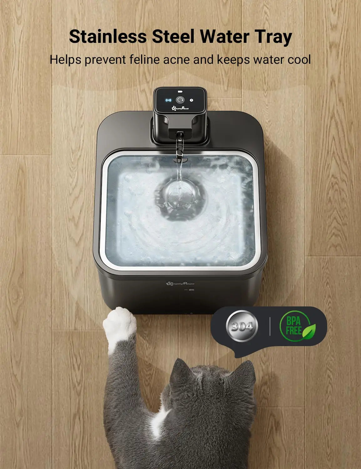 Silent Pet Fountain with Auto Sensor & Stainless Steel Bowl