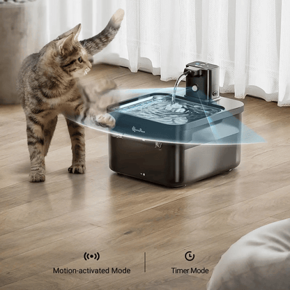 Silent Pet Fountain with Auto Sensor & Stainless Steel Bowl