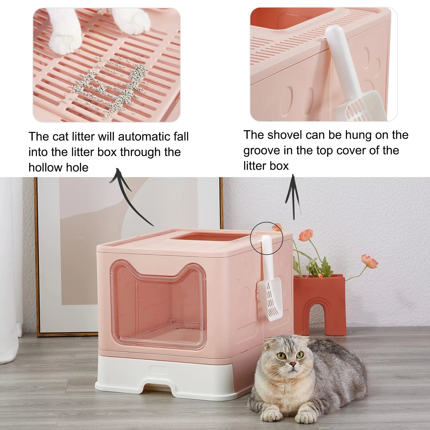 Hidden Cat Litter Box with Odor Control & Cleaning Tools