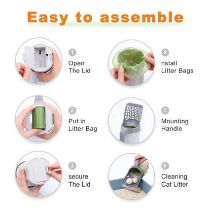 Convenient Cat Litter Box Scoop with Built-In Trash Can