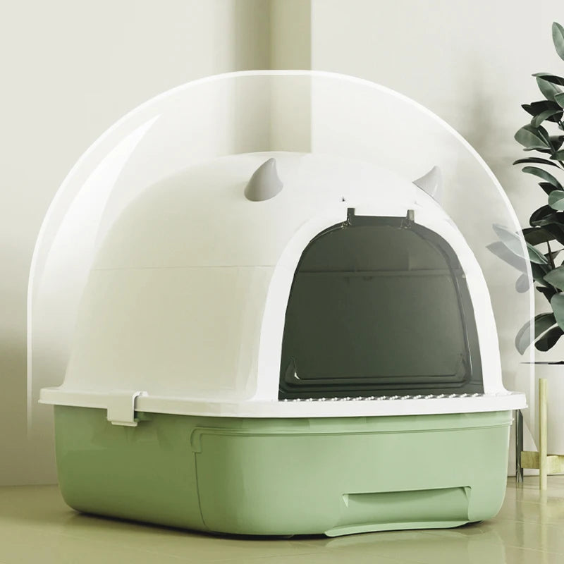 Easy Clean Cat Litter Box with Sliding Door