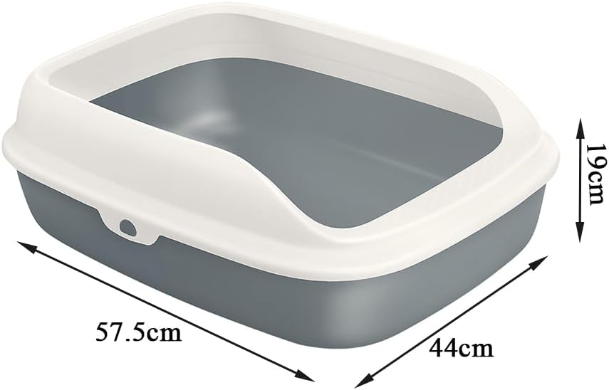 Large Cat Litter Tray Box, Plastic Open Cat Litter Box with Raised Rims and Detachable Rim, Litter Tray with Free Scoop, 57.5 x 44 x 19 cm