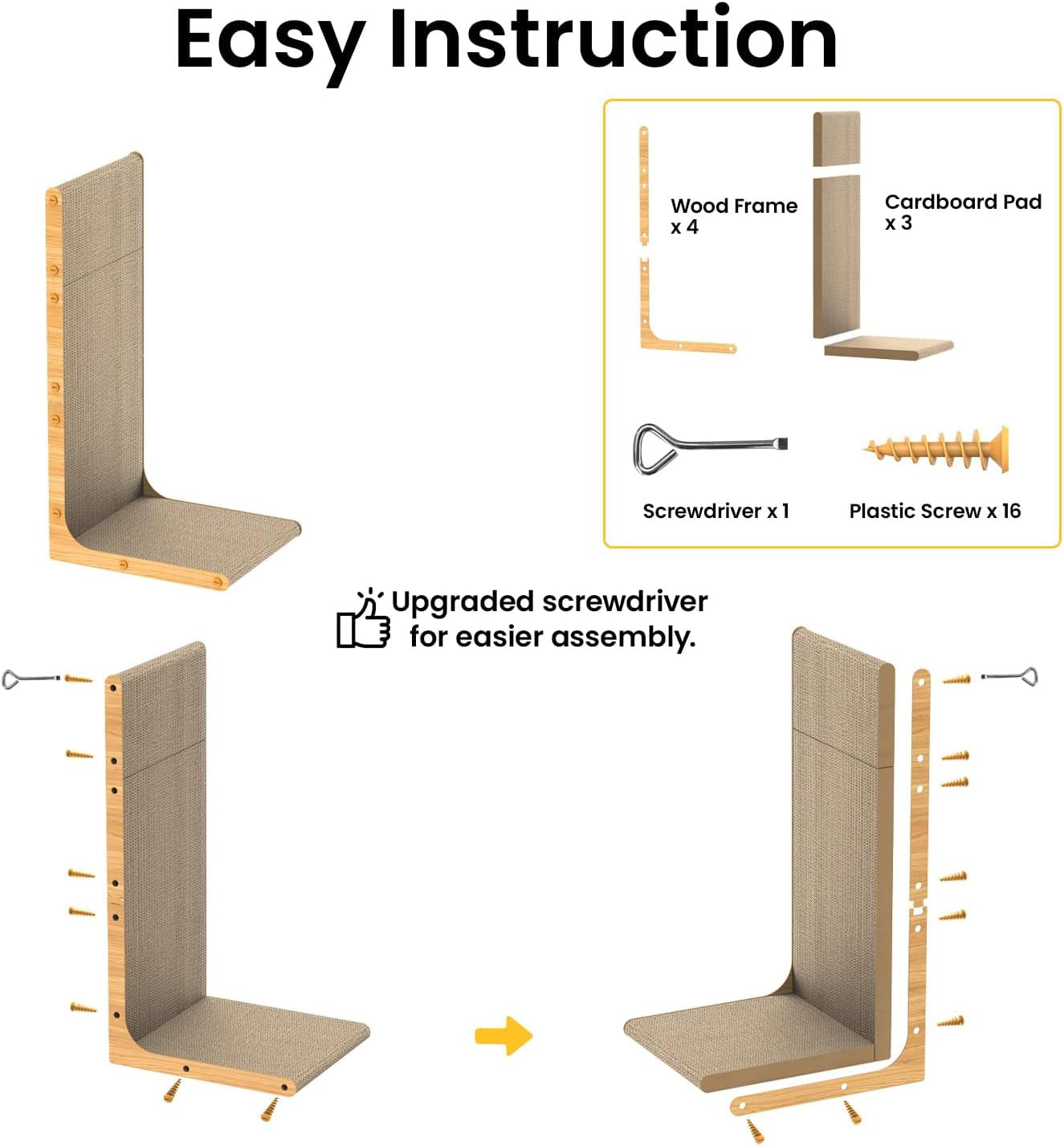Cardboard Cat Scratcher,58 cm L Shape Scratch Pad Wall Mounted,Vertical Scratching Post Durable Cardboard to Protect Furniture for Indoor Cats,Wood Grain Large