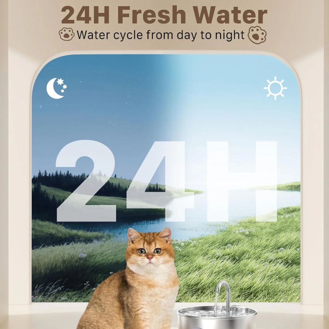 2.2L Stainless Steel Cat Water Fountain - Ultra-Quiet with Visible Water Level