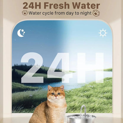 2.2L Stainless Steel Cat Water Fountain - Ultra-Quiet with Visible Water Level