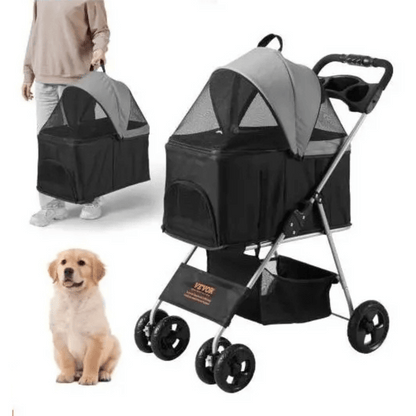 Portable Pet Stroller with Removable Storage Basket