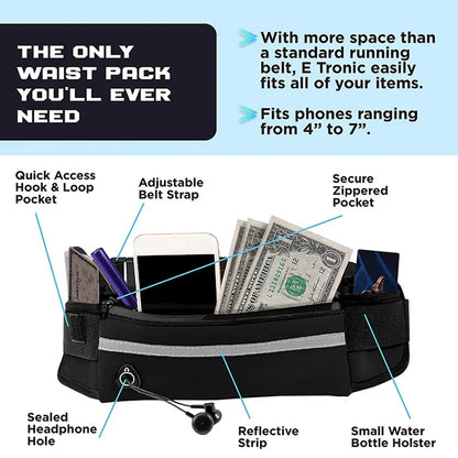 Hands-Free Running Belt with Phone Pocket & Water Bottle Holder