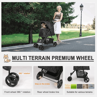 Large Collapsible Pet Stroller with Storage Compartment