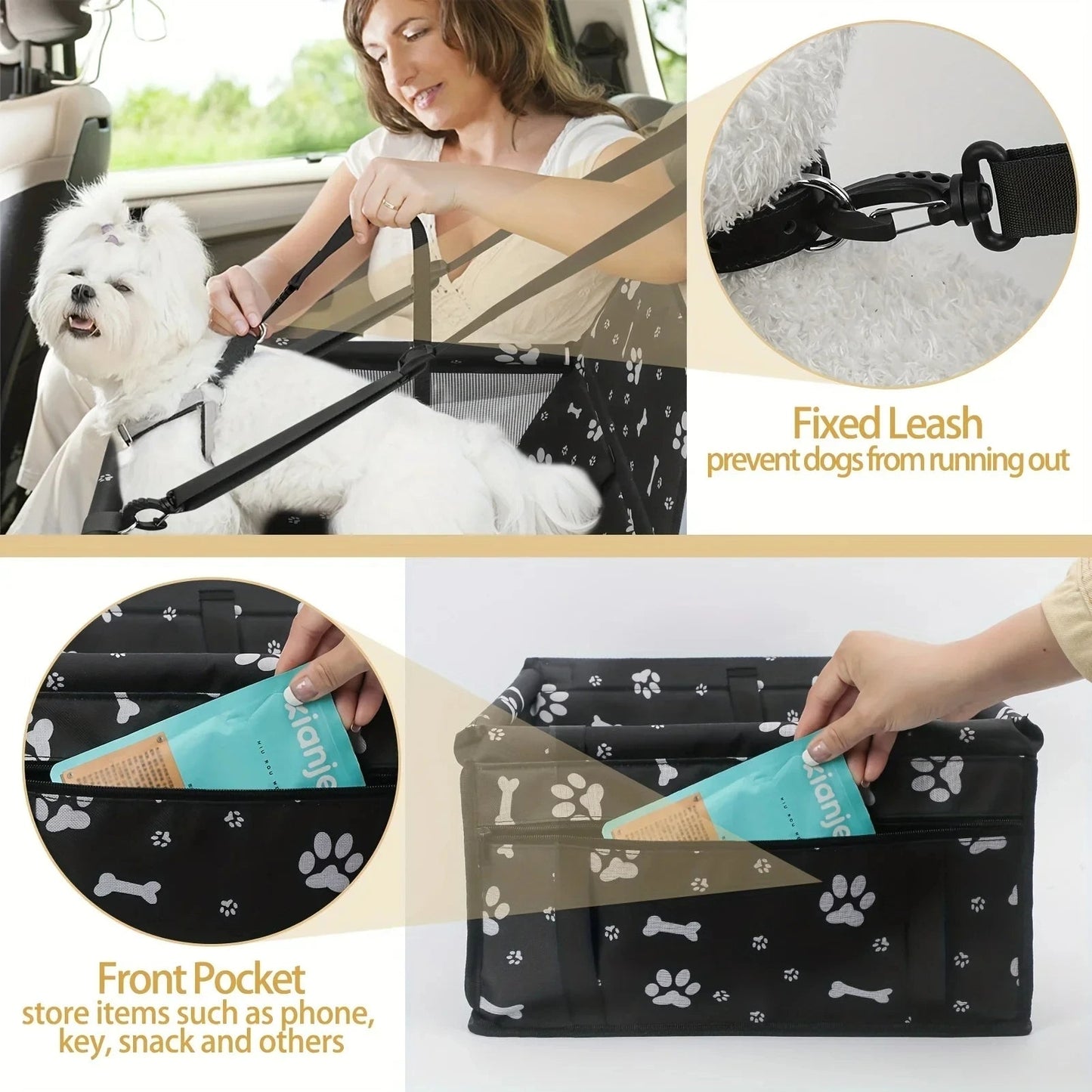 Secure Pet Car Carrier with Ventilated Mesh Panels