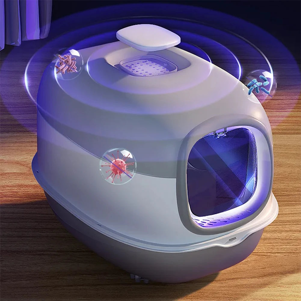 Large Covered Cat Litter Box with UV Sanitizer & Anti Slip Base